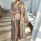 teacher outfits Loose Lazy Style Simple plus Size Mid-Length Knitted Cardigan Autumn and Winter New Pocket Sweater Coat