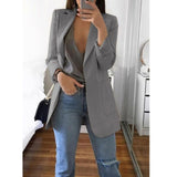 2000s fashion New Spring and Autumn Women's Long Sleeve Solid Color Pocket Cardigan Small Suit Jacket