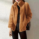 Autumn and Winter New Plush Casual Coat Thickened Fashion Loose Long-Sleeved Top Women's Black Brown