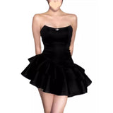 freshman hoco dresses Hot Girl Elegant Black Dress Women's High-Grade Tube Top Birthday Dress Irregular Cake Skirt Pettiskirt Women