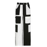 y2k outfits American Sports Street Contrast Color High Waist Corduroy Trousers 2024 Spring and Summer New Multi-Pocket Straight Wide Leg Workwear