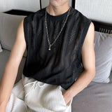 grunge outfits Jinbukang Black Hollow Lace Vest Niche Design Loose Sleeveless T-shirt for Men and Women