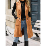 women’s fall fashion Fashionable Suede Suit Vest Women's Slim-Fit Retro Temperament Long Coat Outer Wear Cardigan