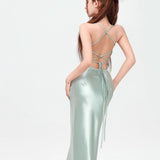 dresses New French Style Sexy Satin Sling Dress Advanced Design Summer Lace-up Waist Dress Temperament Dress