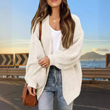 fall fashion Women's 2024 New Fashion Lantern Sleeve Sweater Women's Coat Thick Wool Pocket Knitted Cardigan