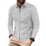 Waffle Lapel Long Sleeve Zipper Men's Jacket High Street Casual Men's Autumn Jacket