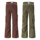 streetwear men outfits Fashion Brand Pleated Overalls Wide-Leg Pants Multi-Pocket Loose Casual Trousers Men's and Women's Vibe Solid Color Jeans