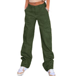 college outfits Women's Street Fashion Multi-Pocket Workwear Straight Trousers High Waist Slimming Loose Khaki Jeans for Women