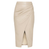 fall fashion outfits Women's Pu Split Skirt Autumn and Winter High Waist Zipper Pleated Leather Skirt Sexy Hip Skirt