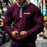 Winter Fleece-lined Stand Collar Half Zipper Sweater Men's Casual Color Matching Pocket Loose Casual Men's Sweater