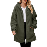 Winter New Loose Plush Women's Long-Sleeved Hooded Zipper Cardigan Jacket