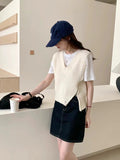 masc outfits Korean Style New Style Personalized Design Side Zipper V-neck Solid Color Loose Knitted Vest Women's All-Match Knitted Vest