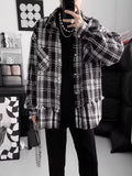 Nukty FALL OUTFITS MEN American Fake Two-Piece Classic Style Patchwork Gingham Jacket Men's Trendy Ins Stylish Niche Style Casual Handsome Outwear