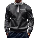 Winter Fleece-lined Stand Collar Half Zipper Sweater Men's Casual Color Matching Pocket Loose Casual Men's Sweater