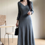 church outfit Korean Style Knitted Bottoming Knitted Dress Women's Autumn and Winter A- line Large Swing Dress