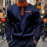 Winter Fleece-lined Stand Collar Half Zipper Sweater Men's Casual Color Matching Pocket Loose Casual Men's Sweater