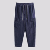 Men's Corduroy Trousers Solid Color Sports Pants Loose Straight Multi-Pocket Men's Thin Casual Pants Autumn and Winter