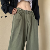 Nukty-shop boy outfits American Retro Vibe Pants Ins High Street Army Green Jeans Men's Loose Straight Japanese Overalls