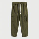 Men's Corduroy Trousers Solid Color Sports Pants Loose Straight Multi-Pocket Men's Thin Casual Pants Autumn and Winter