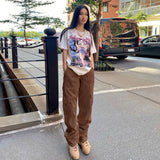 college outfits Women's Street Fashion Multi-Pocket Workwear Straight Trousers High Waist Slimming Loose Khaki Jeans for Women