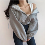 Women Spring Autumn Casual Hooded Thin Knitted short Female Loose Coat New Ladies Solid loose top zipper Outerwear