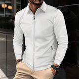 Waffle Lapel Long Sleeve Zipper Men's Jacket High Street Casual Men's Autumn Jacket