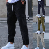 Men's Corduroy Trousers Solid Color Sports Pants Loose Straight Multi-Pocket Men's Thin Casual Pants Autumn and Winter