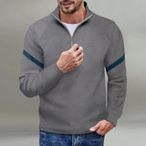 Stand Collar Zipper Sweater Men's Fried Street Stand Collar Top Characteristic Sleeve Striped Design Sweater