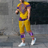Men's Short-Sleeved Trousers Suit 3D Digital Personalized Ethnic Style Printed Fashionable Casual Tights