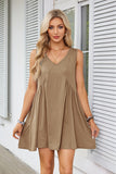 Nukty 2024 Women's Clothing Spring and Summer New V-neck Sleeveless Pleated Vest Pocket Dress