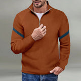 Stand Collar Zipper Sweater Men's Fried Street Stand Collar Top Characteristic Sleeve Striped Design Sweater