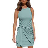 Women's Clothing Amazon Hot-selling Sleeveless Round Neck Bow Irregular Belt Dress