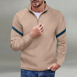 Stand Collar Zipper Sweater Men's Fried Street Stand Collar Top Characteristic Sleeve Striped Design Sweater