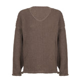 fall outfits aesthetic American-Style Retro Brown Curling Split V-neck Sweater Basic Loose Lazy Casual Pullover Knitted Top Autumn