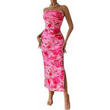 Nukty 2024 Women's Clothing Spring and Summer New Tube Top and Hem Slit Sleeveless Printed Dress