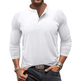 Autumn Long-Sleeved Men's T-shirt round Neck Solid Color Button Henley Shirt Casual Bottoming Shirt