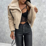 Autumn and Winter Coat Lamb Wool Short Coat Zipper Machine Car Style Jacket Top Female
