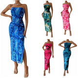 Nukty 2024 Women's Clothing Spring and Summer New Tube Top and Hem Slit Sleeveless Printed Dress