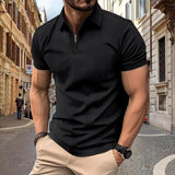 Nukty-shop High-End Mesh Ice Silk Short-Sleeved Polo Shirt Men's Summer Casual Solid Color Plaid Nylon Slip Material