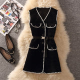 barn jacket outfits Spring Contrast Color Woolen Vest Mid-Length Suit Women's Half Turtleneck Sweater Sweater Western Style Two-Piece Set