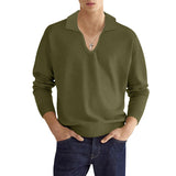 Lapel V-neck Men's Casual Fit Long Sleeve Waffle T-shirt Autumn Bottoming Men's Clothing