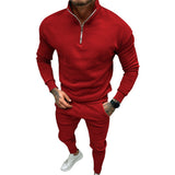 Men's Autumn and Winter Suit Men's Solid Color Leisure Sports Fleece-lined Zipper Stand Collar Two-Piece Set