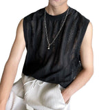 grunge outfits Jinbukang Black Hollow Lace Vest Niche Design Loose Sleeveless T-shirt for Men and Women