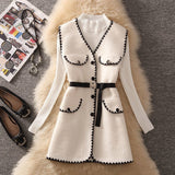 barn jacket outfits Spring Contrast Color Woolen Vest Mid-Length Suit Women's Half Turtleneck Sweater Sweater Western Style Two-Piece Set