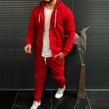 Autumn and Winter Sports Men's Solid Color Fashion Casual Suit Hooded Cardigan Jacket Solid Color