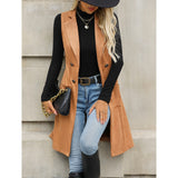 women’s fall fashion Fashionable Suede Suit Vest Women's Slim-Fit Retro Temperament Long Coat Outer Wear Cardigan