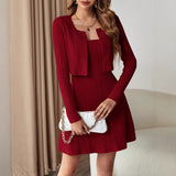 fall outfit Fashion Suit Autumn and Winter Shawl Long Sleeve Outer Vest Short Skirt Slim Fit Two-Piece Set