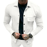 Autumn Casual Men's Twill Lapel Long-Sleeved Top Single-Breasted Solid Color Slim Jacket