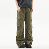 streetwear men outfits Fashion Brand Pleated Overalls Wide-Leg Pants Multi-Pocket Loose Casual Trousers Men's and Women's Vibe Solid Color Jeans
