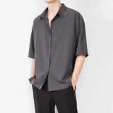 guy outfits Ice Silk Shirt Men's Short-Sleeved Summer Fashion Brand Men's Casual Jacket High-Grade Ruan Handsome Half-Sleeve Black Shirt